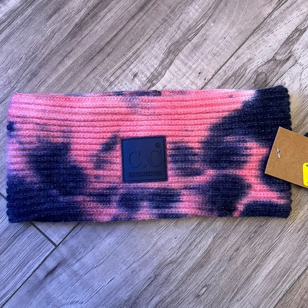 C.C Exclusives blue pink tie dye head wrap band knit